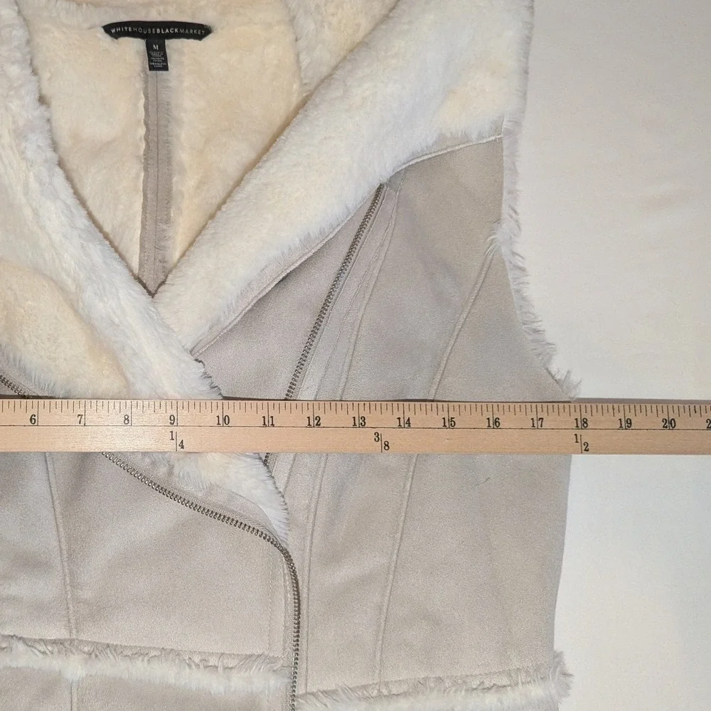 White House Black Market Faux Suede‎ Sherpa Lined Vest Beige Zip Cozy Women's M - Picture 8 of 10